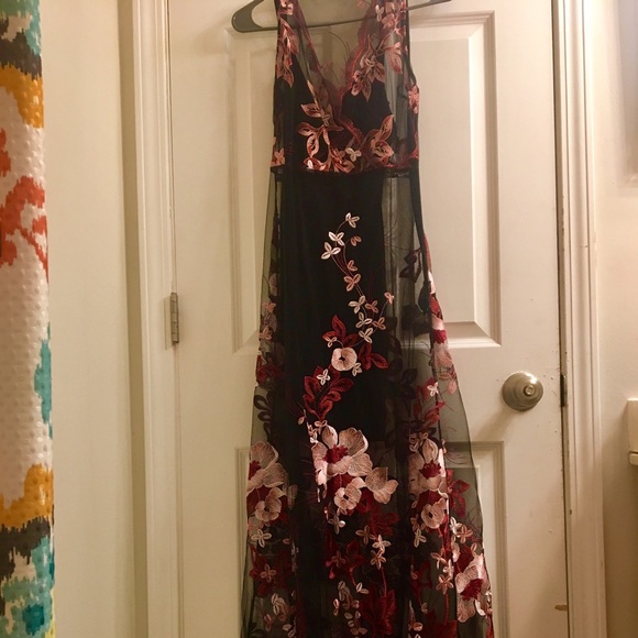 Lulu’s Sheer flower embroidered prom dress